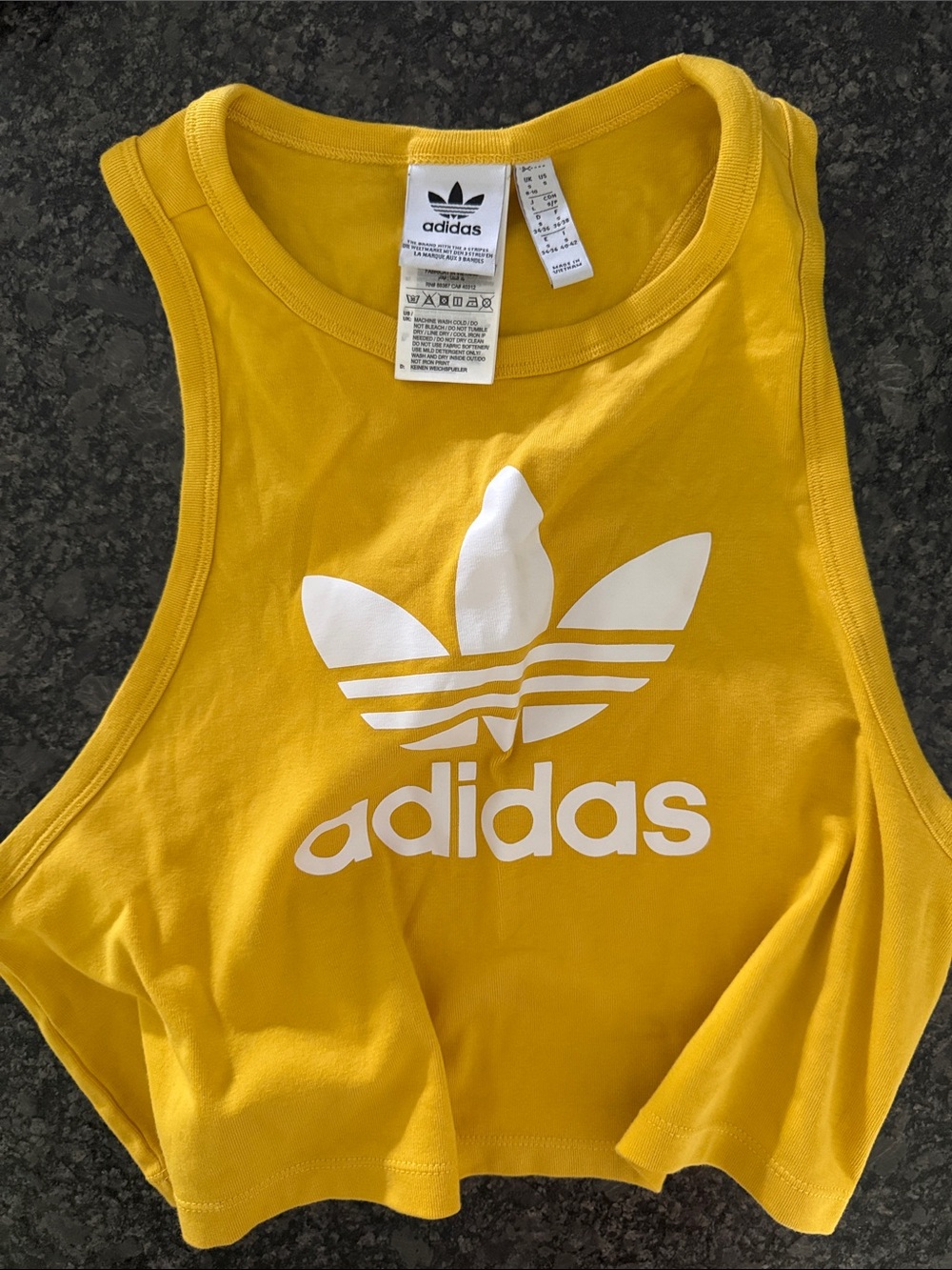 adidas Yellow Crop Tank with White Trefoil Logo